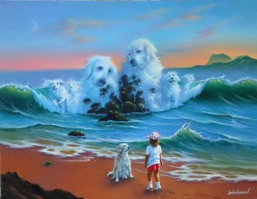 動物 Painting - 海の中のJW犬